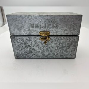Hearth & Hand Rustic Galvanized Metal Recipe  Box with Gold Tone Latch